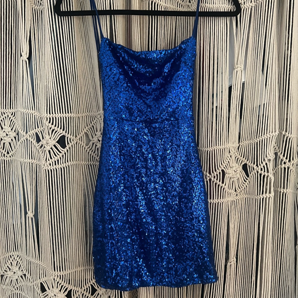 LUCY IN THE SKY starstruck strappy dress in lapis blue